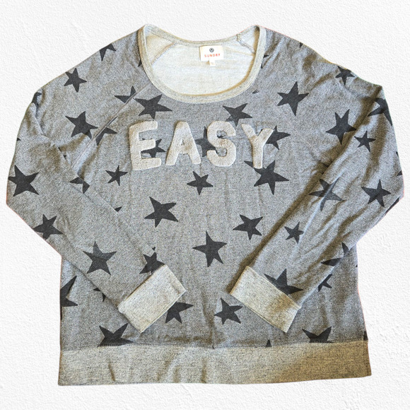 Sundry Gray Star Print EASY Pullover USA Made Relaxed Sweatshirt Size 1 Small - Picture 1 of 9